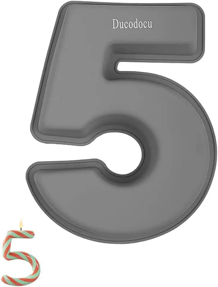 Ducodocu 3D Silicone Cake Pans Large Number Cake Mould Novelty Cake Tins DIY Baking Mold for Birthday Wedding Anniversary 10 inch Number of 5 Gray, 1 Pack