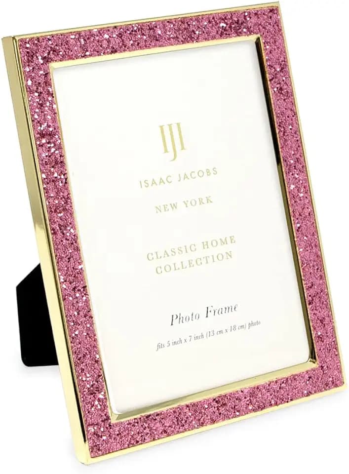 Isaac Jacobs 5x7 Pink Glitter w/Gold Metal Picture Frame w/Easel