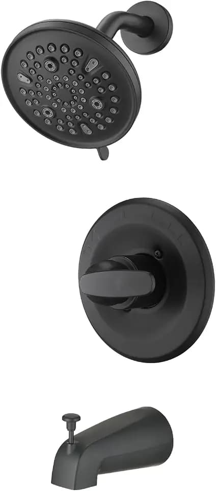 Replacement Bathtub Faucet Trim Kit for 1300/1400 Series, 9-Setting High Pressure 5.5" Round Rain Shower Head& Handle Set, Matte Black(Valve& Catridge Not Inclued)