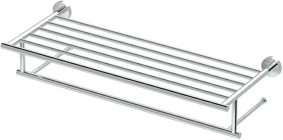 Gatco 4637 Glam Minimalist Towel Rack, Chrome | Wall Mounted 25.75" W X 5.25" H X 10.13" D Towel Shelf with Towel Bar for Bathroom