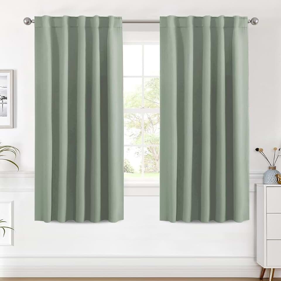 H.VERSAILTEX Blackout Curtains Thermal Insulated Window Treatment Panels Room Darkening Blackout Drapes for Living Room Back Tab/Rod Pocket Bedroom Draperies (2 Panels, Cyan, 42 x 63 Inch)