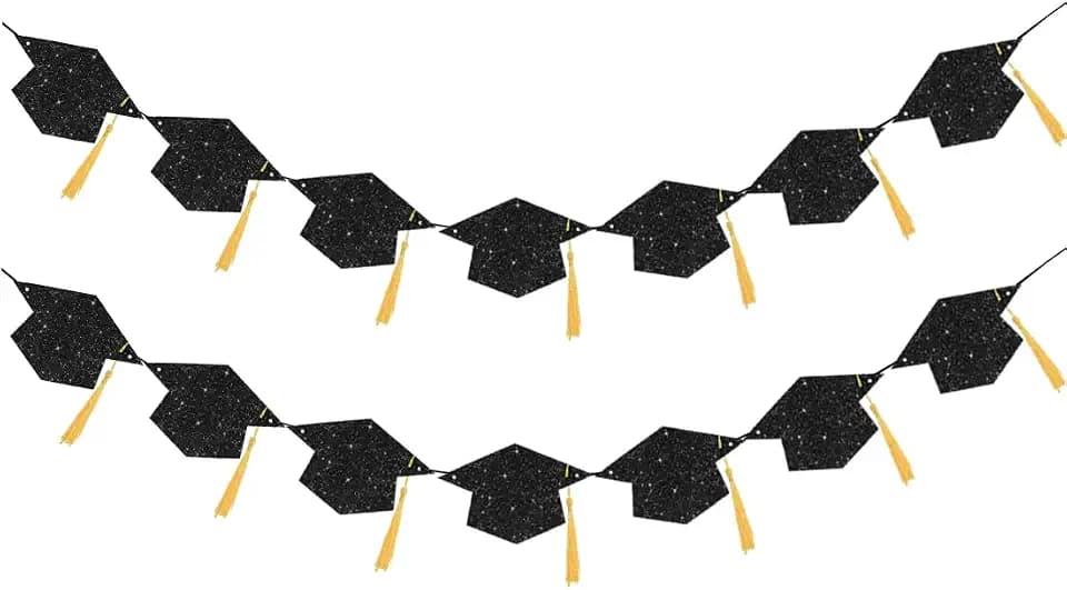 Graduation Decoration Banners 2026 Black Glitter Graduation Hats Banners
