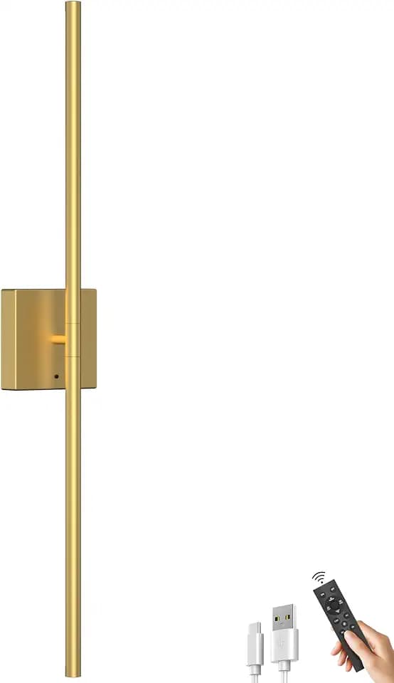 iThird 1 Pack Battery Powered Wall Sconce Light, Gold Rechargeable Wall Light