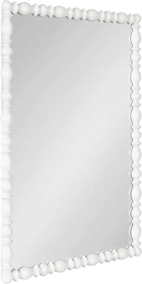 Kate and Laurel Prindle Turned Wood Beaded Rectangle Mirror, 23 x 34, White, Vintage Rectangular Wall Mirror for Use as Fireplace Mantel Mirror Bathroom Mirror for Over Sink