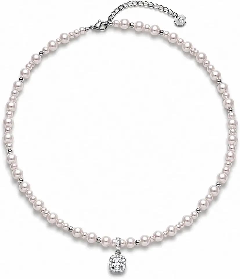 Dainty Freshwater Pearl Choker Necklace for Women with Removable CZ Pendant