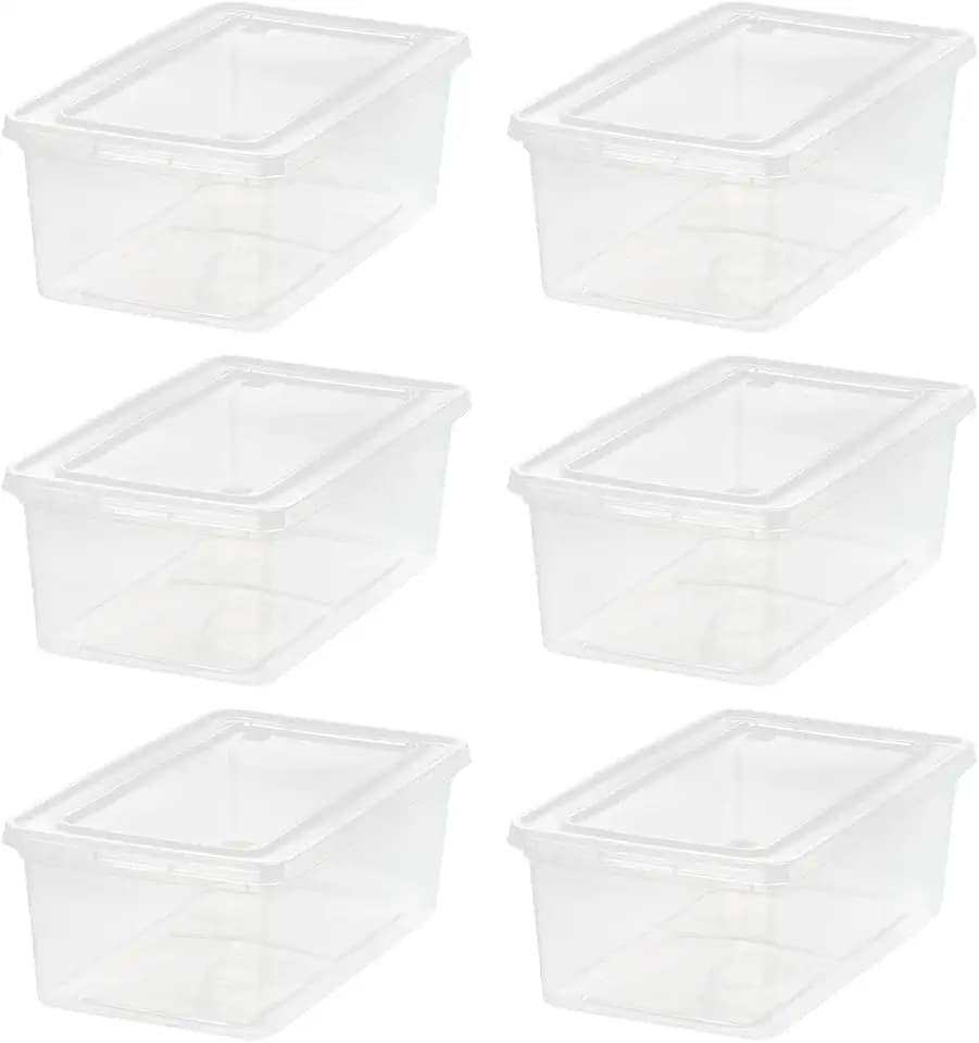 IRIS USA 6-Pack 6 Qt Storage Bins with Lids, Clear, Stackable