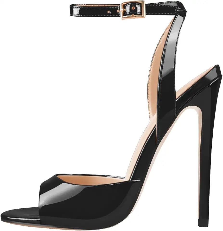 Only maker Women’s Patent Leather Peep Toe Stiletto High Heel Sandals Ankle Strap Buckle Slingback Dress Shoes for Summer Party & Evening