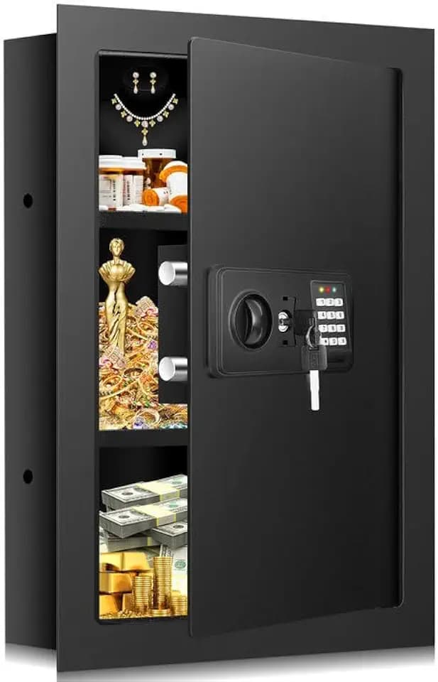 Black 25.6" Tall Wall Safe Between Studs with Combo Lock & Removable Shelf