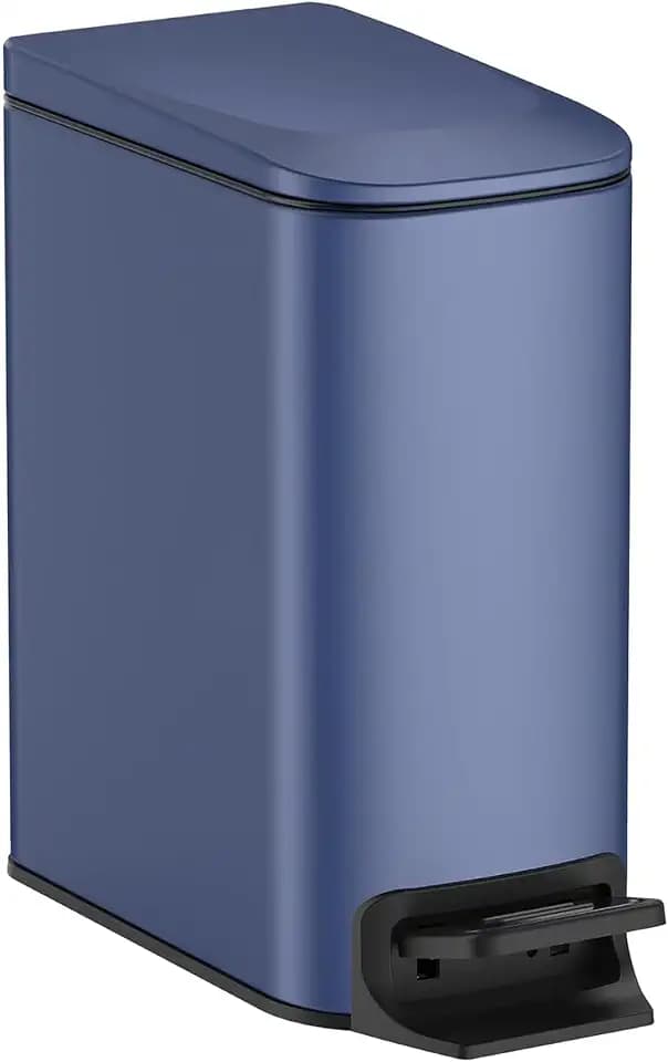 TIPGO Small Bathroom Trash Can with Lid, 1.6 Gal, Soft Close, Navy Blue