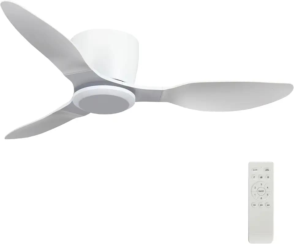 42 Inch Ceiling Fan No Light, Flush Mount Black Ceiling Fan with Remote, 6 Wind Speeds, Reversible DC Motor, Low Profile Ceiling Fans without Lights for Living Room, Bedroom, Patio