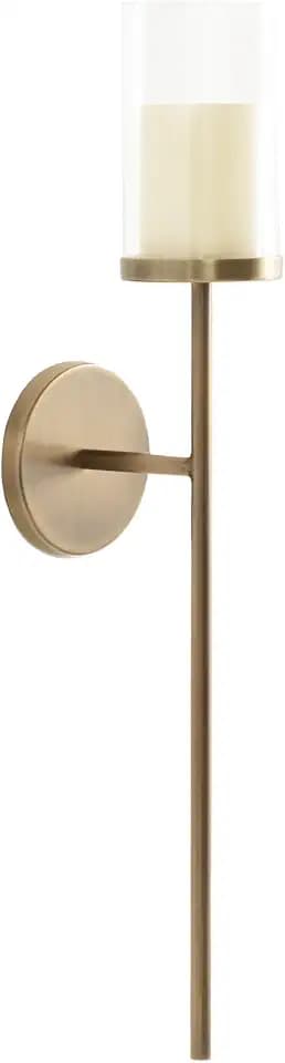 Kate and Laurel Blaise Traditional Metal Wall Sconce, 5 x 6 x 24, Antique Brass, Vintage Round Candle Holder with Removable Glass Cylinder for Flameless Candles