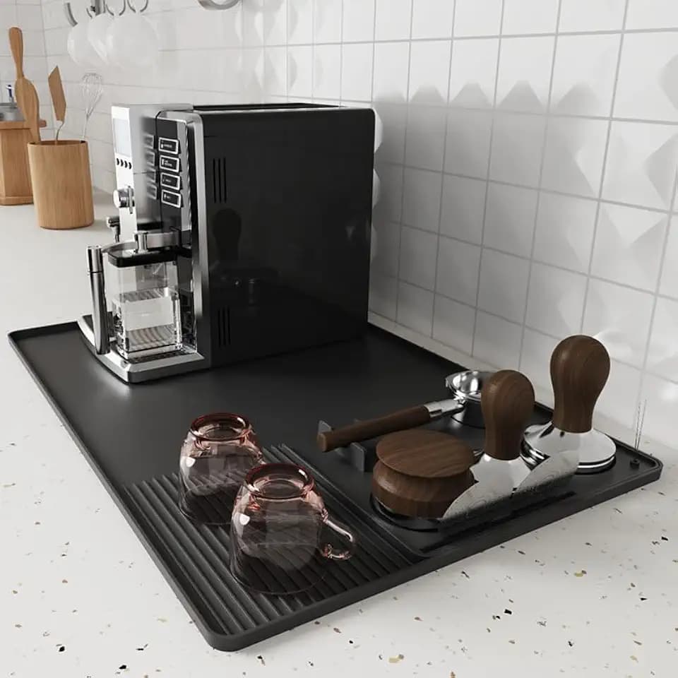 Coffee Mat, Coffee Maker Mat for Kitchen Counter with Tamping Mat, 40x60cm Silicone Coffee Bar Pad, Anti-Slip, Heat Resistant Pad for Espresso Machines, Dinner Plates, Ice Cream Machines