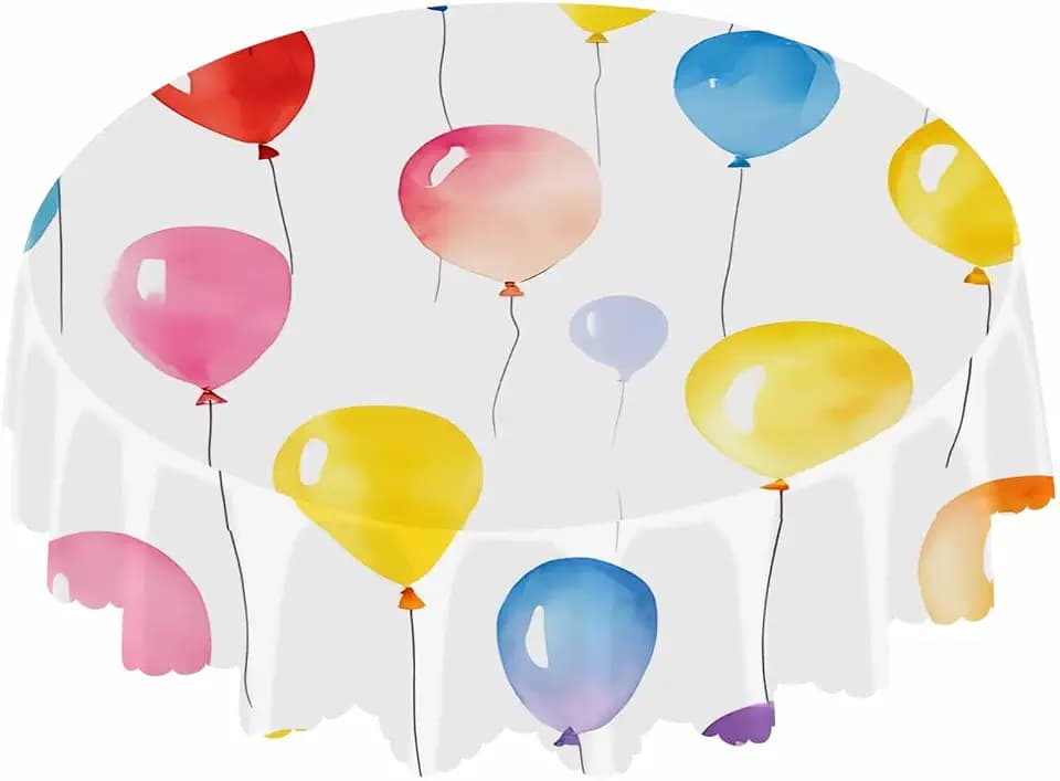 IBILIU Colorful Balloons Round Tablecloth,Colorful Birthday Party Theme Round Table Cover Circular Table Cloth for Dining Room Kitchen Holiday Party Decor, 60 Inch