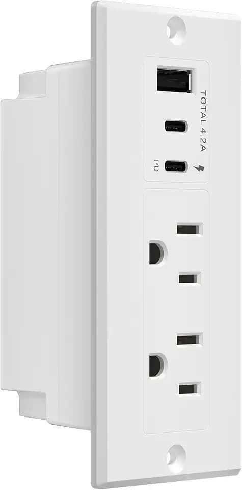 LIDER Slim Recessed Desk Power Outlet with 2 AC Outlets, 3 USB Ports (USB-A & Dual USB-C), 21W Charging, 6.5FT Cord for Desk, Conference Table & Countertop, ETL Listed, Thermoplastic, Matte White