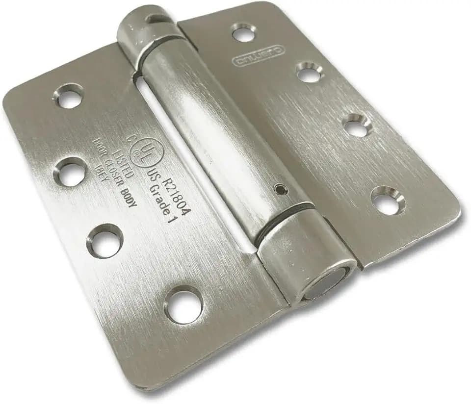 Richelieu 52822NBB1 Onward 4-inch (102 mm) Full Mortise Adjustable Spring Butt Hinge for Interior Entry Door, 1/4-inch Radius, Brushed Nickel Finish