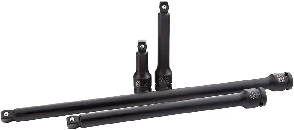 SUNEX TOOLS 2504, 1/2 Inch Drive Impact Extension Set, 4 Piece, SAE, 3 Inch - 15 Inch, Cr-Mo Steel, Radius Corner Design, Wobble Drive, Steel Ball Retainer, Dual Size Markings, with Storage Tray
