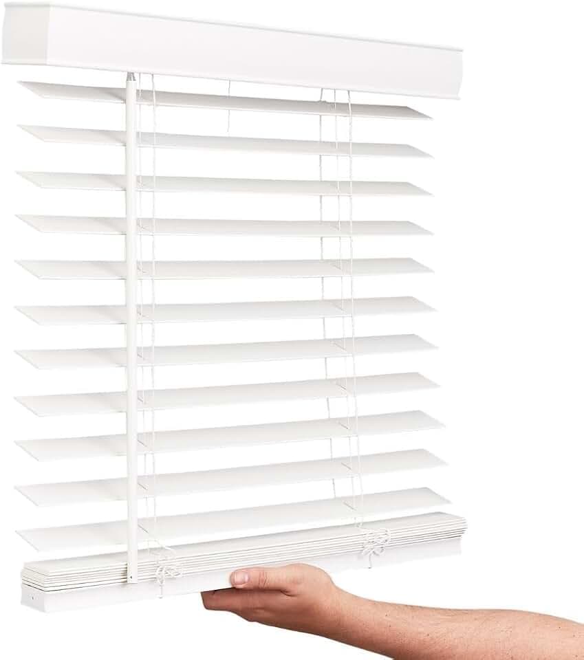 LOTUS & WINDOWARE Cordless Faux Wood Blinds, 27" Wide x 36" Long, Smooth, Snow White, 2 Inch Horizontal Blinds – for Living Room, Bedroom, Interior Door Windows