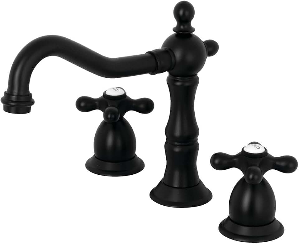 Kingston Brass KS1970AX Heritage Widespread Bathroom Faucet, Matte Black,8 x 7.56 x 7.44