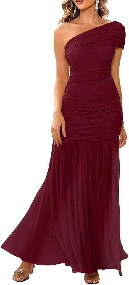 LAGSHIAN Womens Formal One Shoulder Sleeveless Evening Long Dress