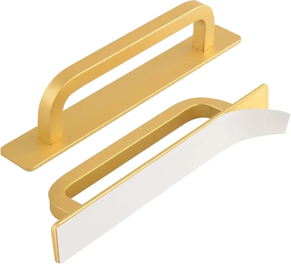 5 Pack Barn Door Handles 7 Inch Gold Self Adhesive Cabinet Handles for Kitchen Stick On Drawer Pulls No Drill Sliding Door Handles Replacement