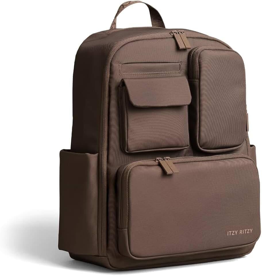 Itzy Ritzy Utility Diaper Bag Backpack, 17 Pockets w/Changing Pad (Mocha)