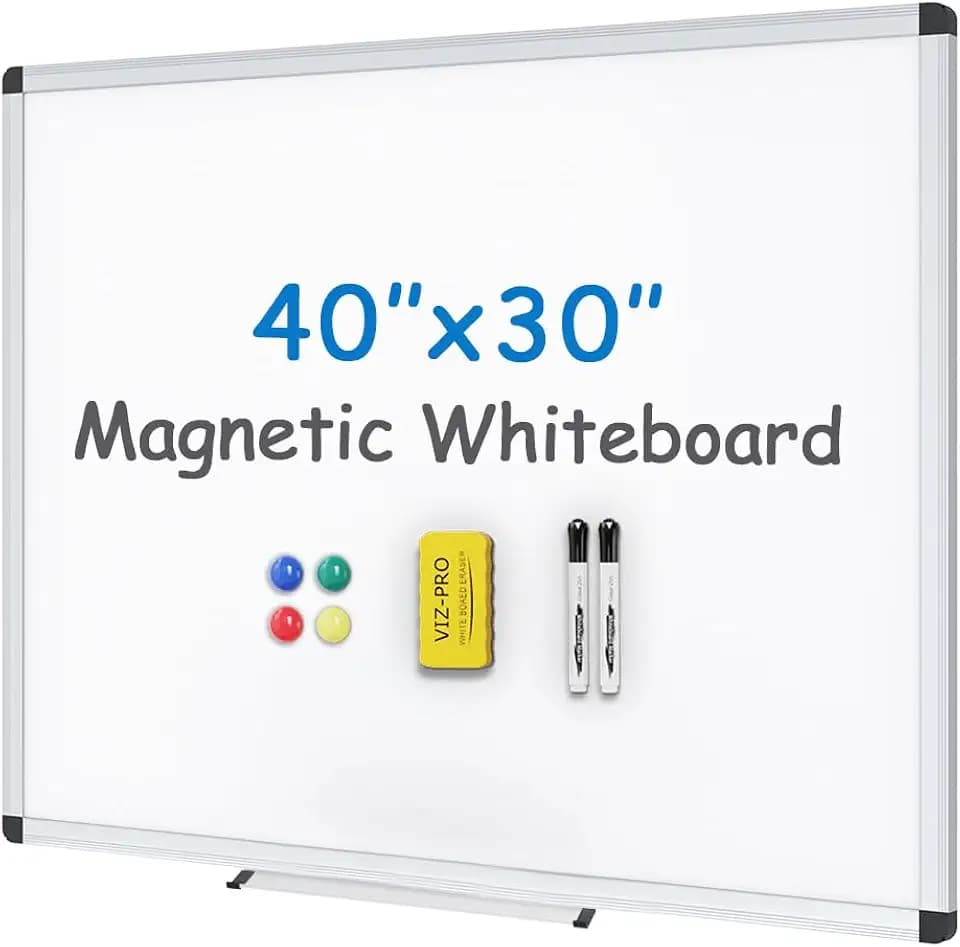 VIZ-PRO Magnetic Whiteboard, 40 x 30 Inches, Dry Erase Board for Wall