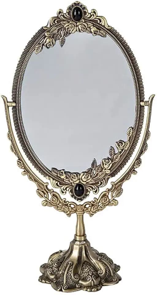 Hsiwto Vintage Double Side Makeup Mirror, Alloy Metal Table Makeup Desktop Mirror with 360 Degree Rotation Cosmetic Makeup Tool for Women Girls, Large Bronze