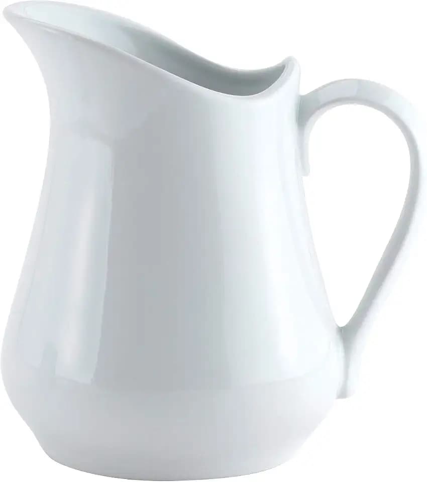 HIC Kitchen Creamer Pitcher With Handle, Fine Porcelain, 32-Ounce Capacity, For Coffee, Tea, Dressings, Gravies, Sauces