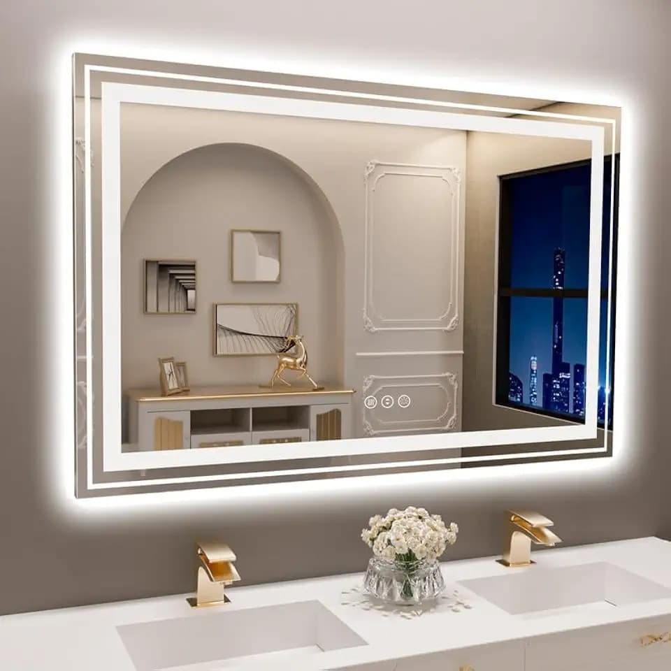 Snowdool LED Bathroom Mirror, 40"X28" with Front and Backlit, Anti-Fog, Bathroom Vanity Mirror for Wall, Memory Function, Stepless Dimmable, Tempered Glass (Horizontal/Vertical)