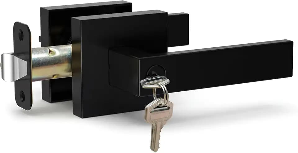 Keyed Entry Door Knob with Lock, Matte Black Exterior Door Handle, Heavy Duty Door Lock with Key for Front Door, Bedroom, Apartment&Office, Easy Installation Door Handle with Lock, 1 Pack