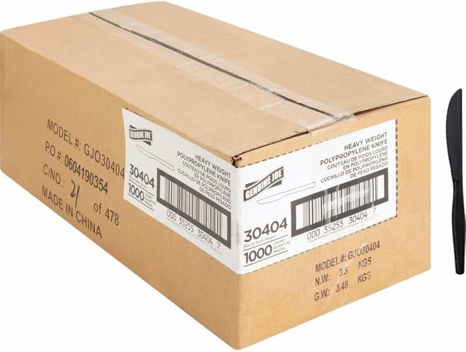 Genuine Joe Heavy Weight Plastic Knife, Black, 1000 Count