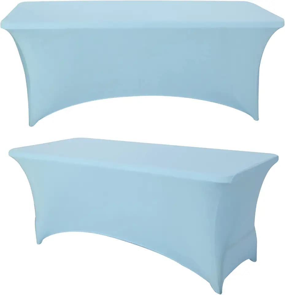 8FT Pack of 2 Fitted Stretch Table Cloth,Spandex Table Cover, Washable and Wrinkle Resistant, Stretchable Tablecloth for Wedding Party Event Decoration 96" L x 30" W x 30" H(Light Blue)