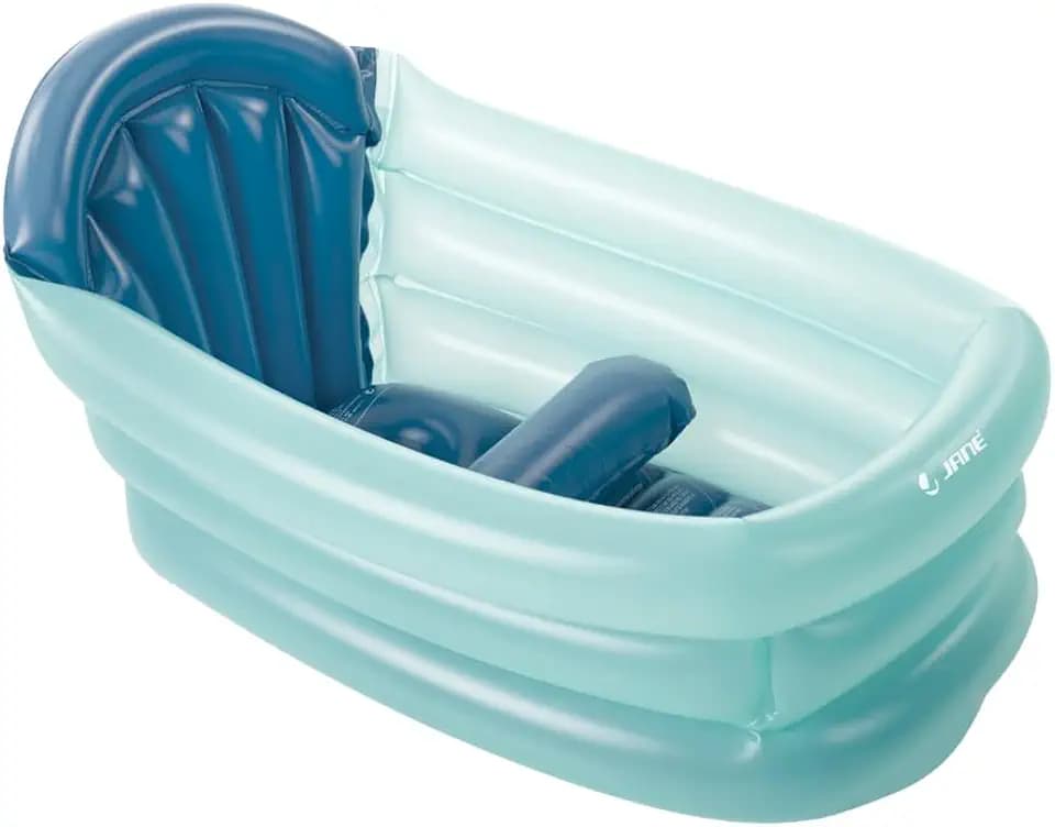 Jané Aufblasbare Babybadewanne 3 Positionen, ab Geburt, 30L, Mit Trenneinsatz und Kopfstütze, Rutschfest, Blau