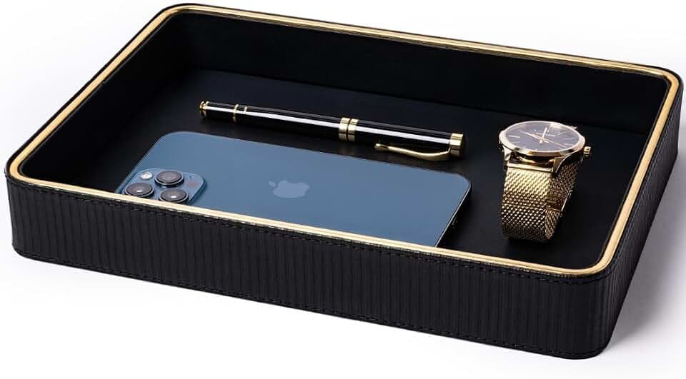 Leather Cologne Organizer Valet Tray for Men| Mens Valet Catch All Tray Key Basket| Leather Organizer Catchall