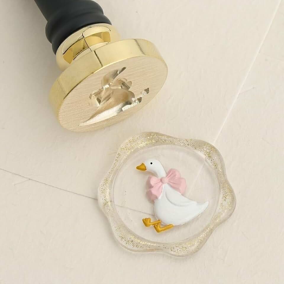 UNIQOOO Bow Tie Silly Goose Wax Seal Stamp with Wooden Handle, 3D Embossed Brass Stamp for Baby Shower, Wedding Invitations, Envelopes, Gift Wrapping, DIY Crafts
