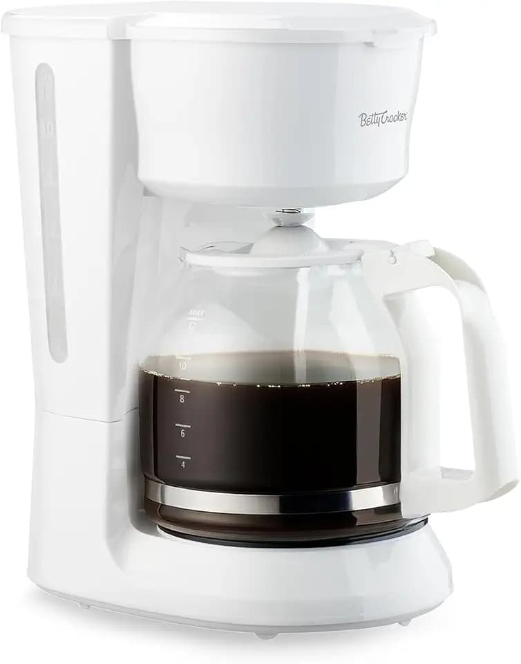 Betty Crocker 12-Cup Drip Coffee Maker, Glass Carafe, BC-5729W, White