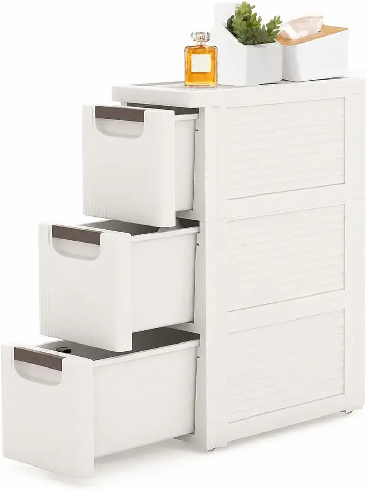 3 Drawer Slim Bathroom Cabinet, Narrow Rolling Cart Organizer, White
