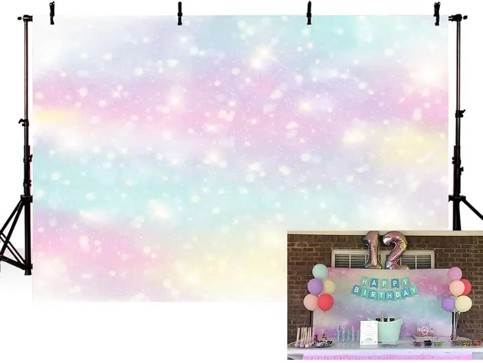 Glitzer-Regenbogen-Aquarell-Fotostudio-Kabinen-Hintergrund, Requisiten, Aquarell, Bunte Sterne, Prinzessin, magische Happy Birthday-Party-Dekorationen, Bokeh-Banner, Hintergründe für