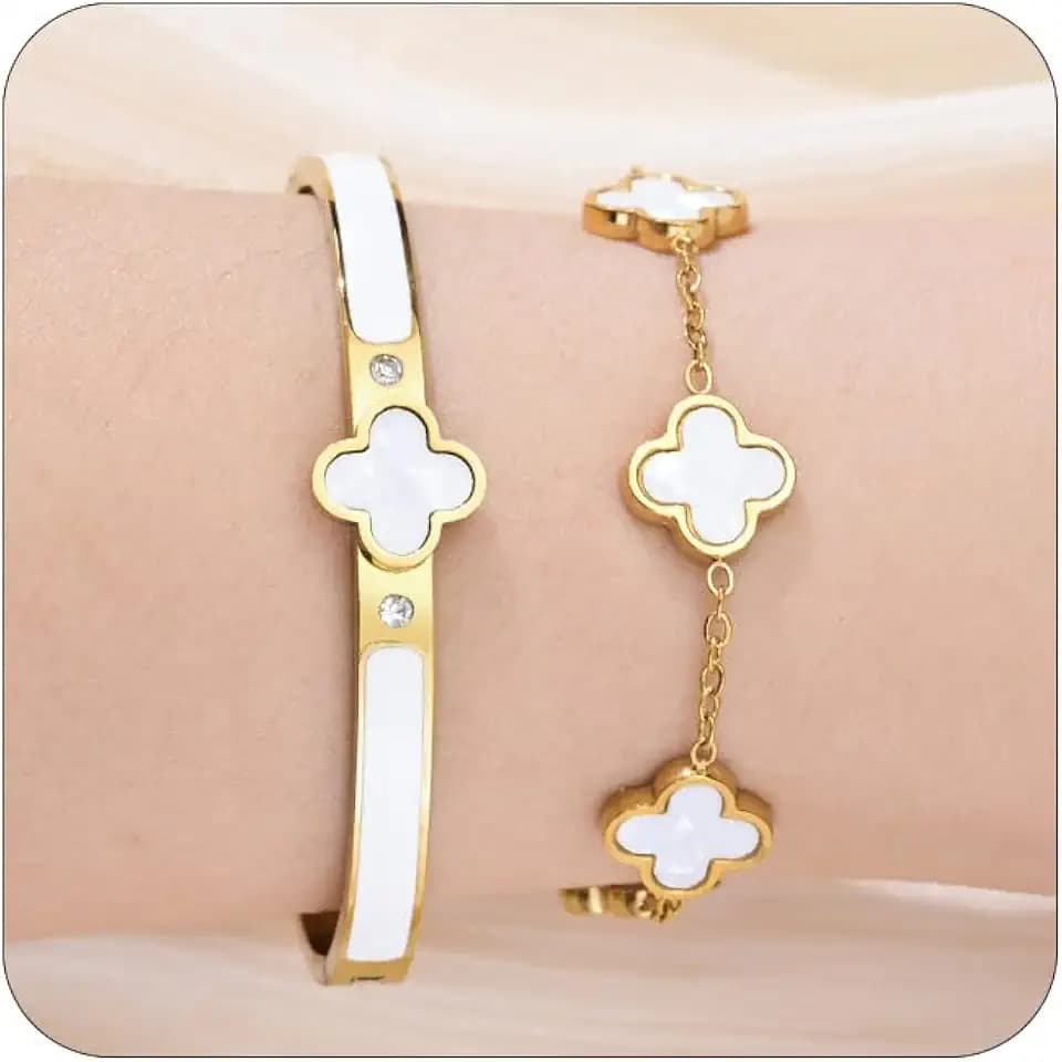 Gold Clover Bangle Bracelets for Women Men 2pcs Bracelet Stack