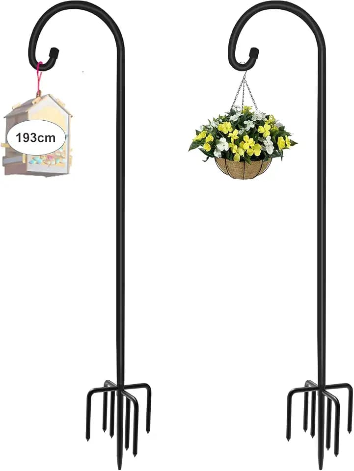 Artigarden Garden Schäferhaken, verbesserter robuster Basis mit 7 Zinken, für Vogelfutterstation,Metal,verstellbarer Hängepfahl für Gartenlichter, Aufhänger, Hochzeitsdekoration, Pflanzkörbe, 2 193cm