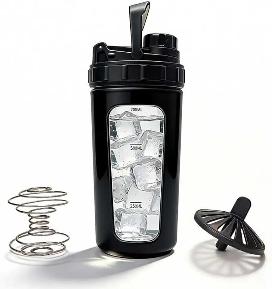 26oz Glass Protein Shaker Bottle with Non-Slip Sleeve, Borosilicate Glass Shaker Cup for Protein Shakes, Smoothies, Iced Coffee, Leak-Proof & BPA-Free Mixer Bottle for Gym, Workout, Sports