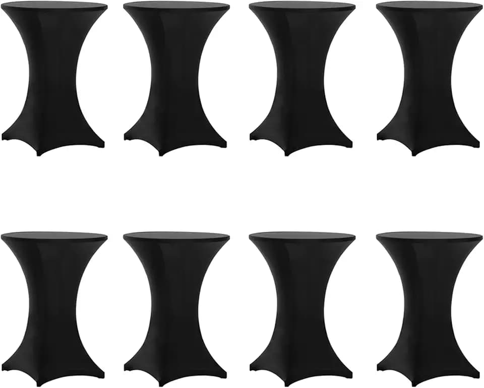Tina's Cocktail Table Covers Black, High Top Table Cloths 8 Pack 36x43 Inch