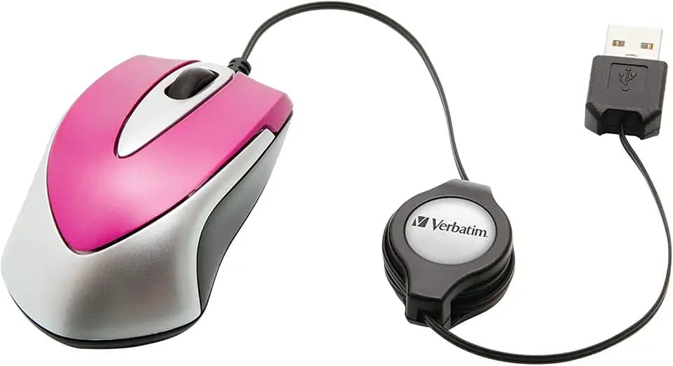 Verbatim Go Mini USB optische Travel Maus mit Kabeleinzug - hot pink, 49021