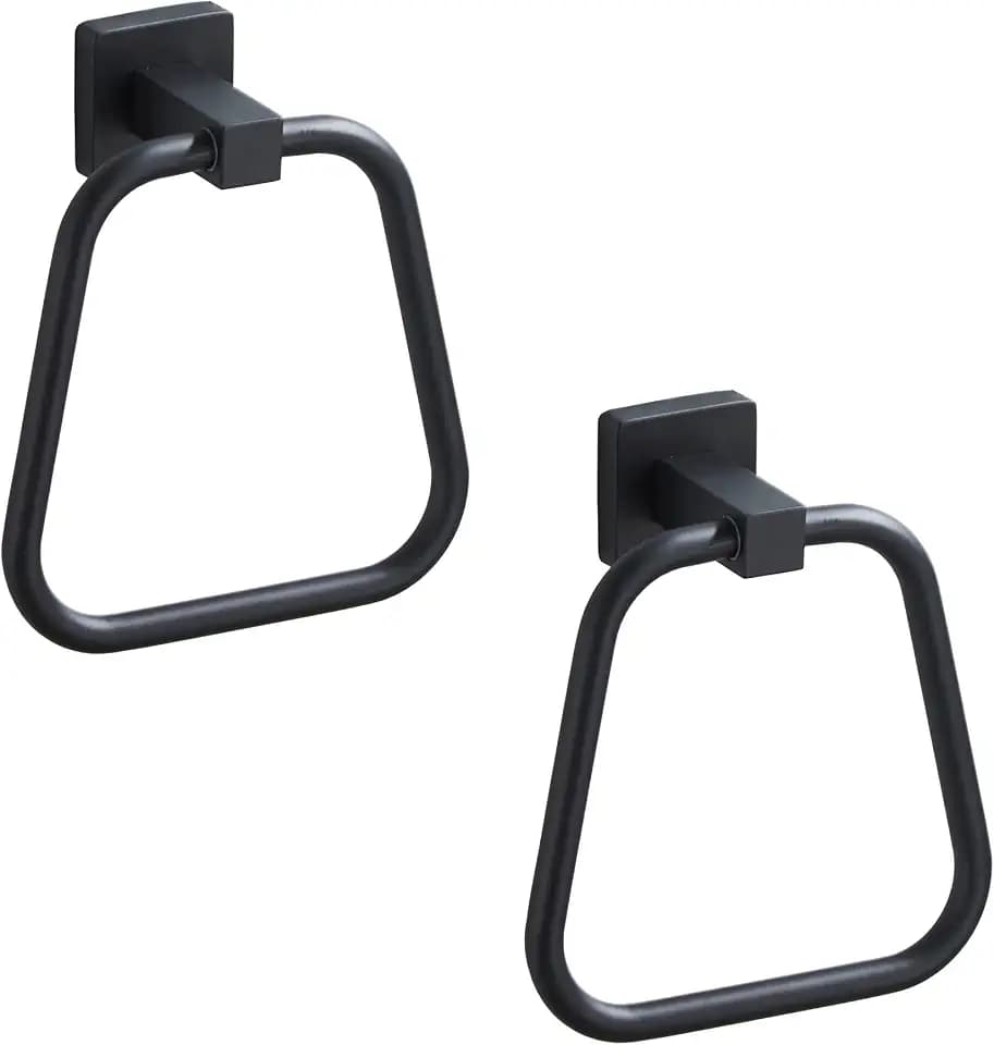 Matte Black Towel Ring for Bathroom 2 Pack, Kitchen Bath Towel Holder Hangers Wall Mount Heavy Duty Stainless Steel