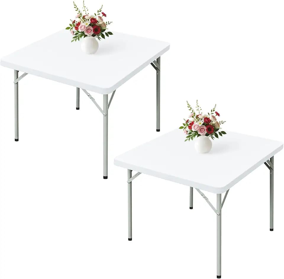Wolkemer 2 Pack White Fitted Tablecloth 34x34 Inch Square Elastic Edges Table Cloth, Spandex Stretch Table Cover with Machine Washable Fabric for Wedding Party Picnic Dining Indoor Outdoor