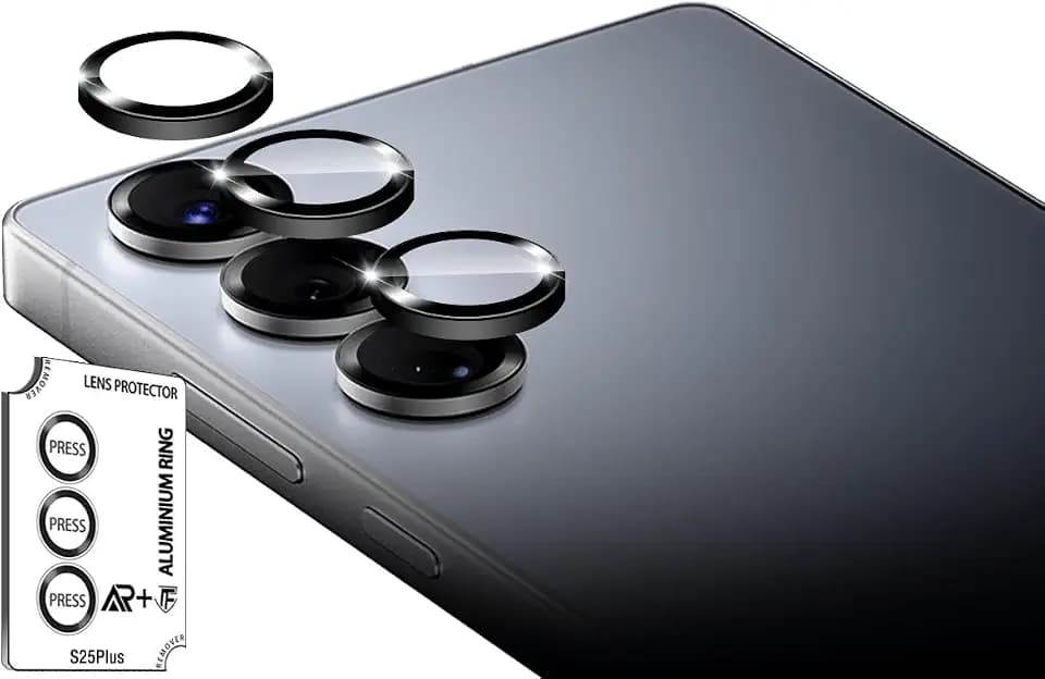 BIGFACE for Galaxy S25 Plus Camera Lens Protector - 9H Tempered Glass & Metal Camera Cover - Durable Anti-Scratch, HD View w/Night Shoot(Black)