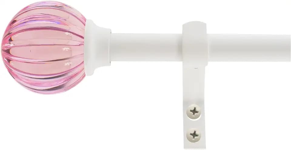 Decopolitan 5/8" Fluted Ball Curtain Rod Set, 26 to 48 Inches, Pink