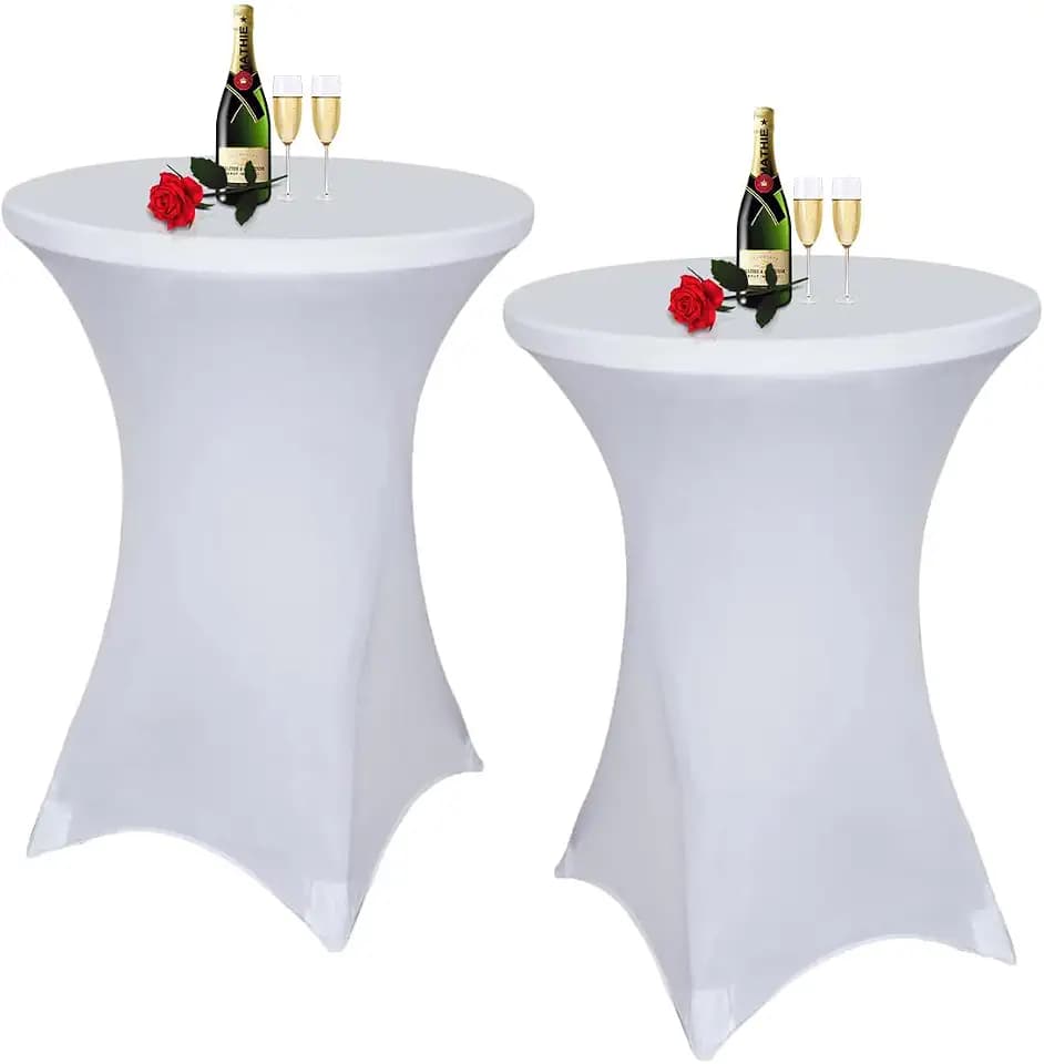 Cocktail Table Covers White Spandex High Top Table Cloths 2 Pack 32x43 Inch