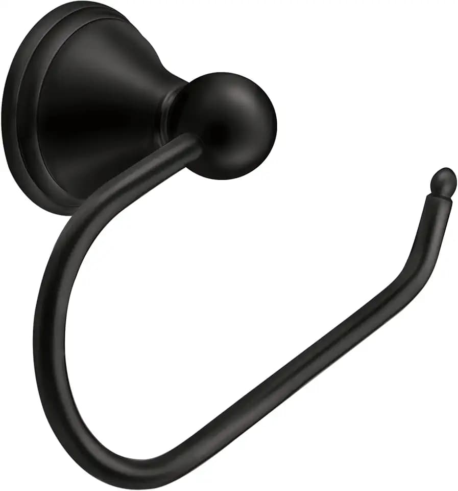 Moen Preston Matte Black Single Post Toilet Paper Holder, Wall Mounted Toilet Roll Storage, DN8408BL
