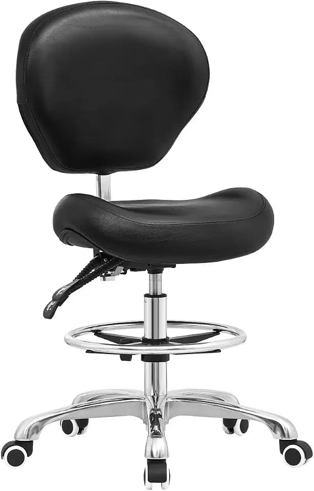 Kaleurrier Adjustable Stools Drafting Chair: with Back Support & Foot Rest